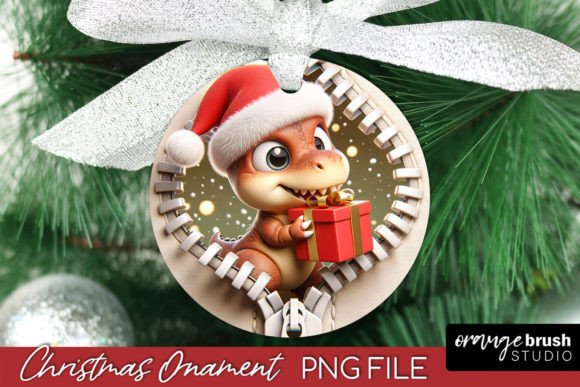 3D Christmas Ornament Dinosaur Zip Wall: A Festive Graphic for Crafts and Merch