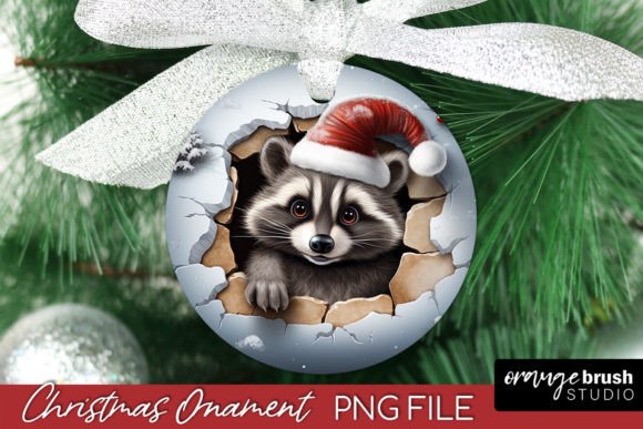 3D Christmas Ornament Raccoon PNG Design for Crafts and Graphics