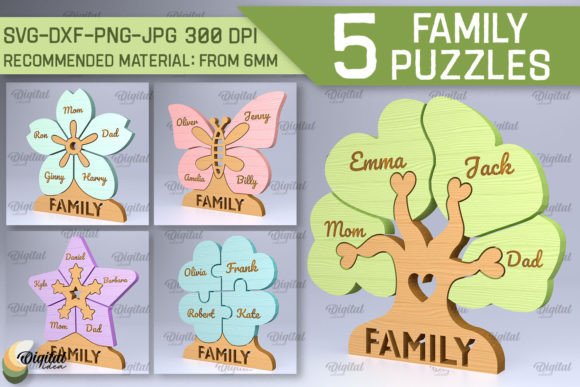 3D Family Puzzle Laser Cut Bundle: A Creative Graphic Design Asset for Content Creators