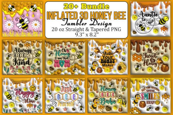 3D Inflated Honey Bee Tumbler Bundles for Crafts and Graphics