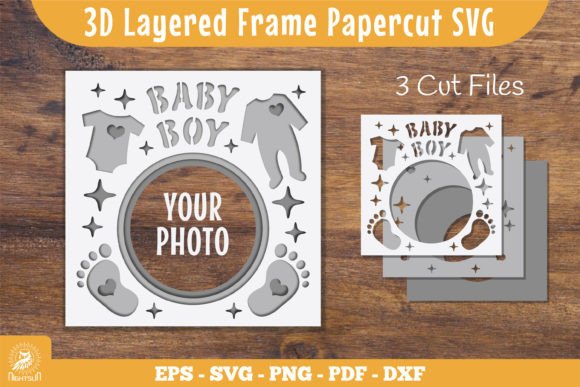 3D Layered Frame Baby Boy Papercut SVG for Editorial and Web Design