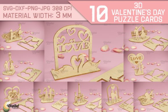 3D Valentine’s Day Puzzle Card Bundle for Laser Cutting Projects