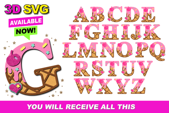 Alphabet 3D SVG Ice Cream for Laser Cutting and Birthday Branding