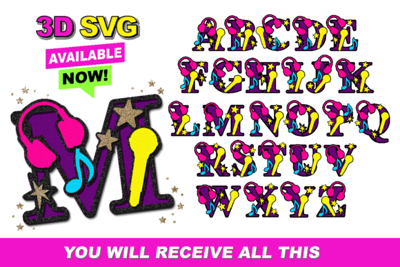 Alphabet 3D SVG Musical for Laser Cutting and Birthday Branding