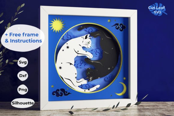 Cats Yin Yang 3d Shadow Box, Zodiac: A Balanced Embroidery Design for Craft Projects