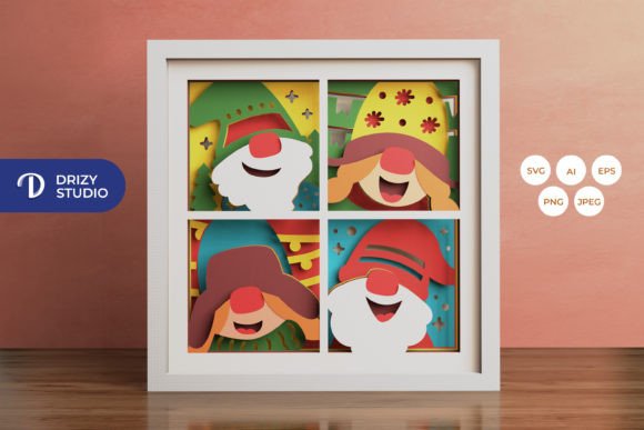 Christmas Gnome 3D SVG Shadow Box for Festive Branding