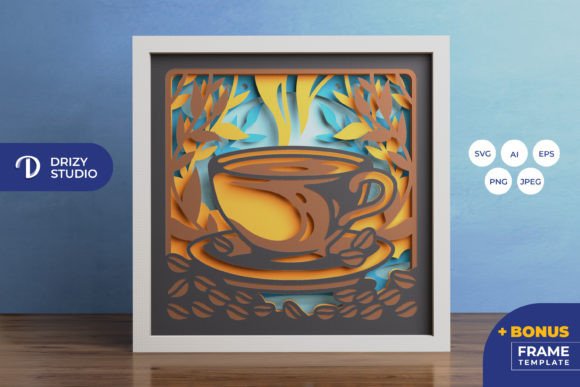 Cup of Coffee 3D Shadow Box: A Versatile SVG Design for Modern Branding