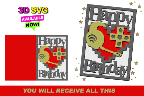 Gamer Happy Birthday Card 3D SVG for Laser Cutting and Creative Publishing