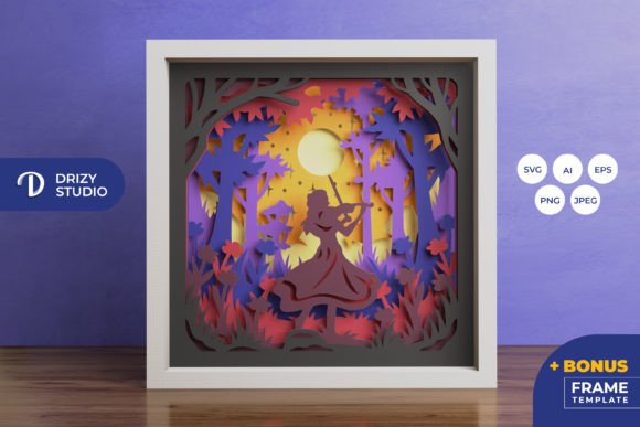 Girl Playing Violin 3D SVG Shadow Box for Content Creators