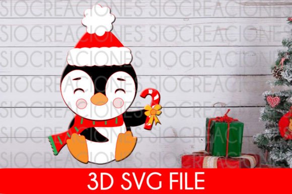 Layered Christmas Penguin 3D SVG for Holiday Branding