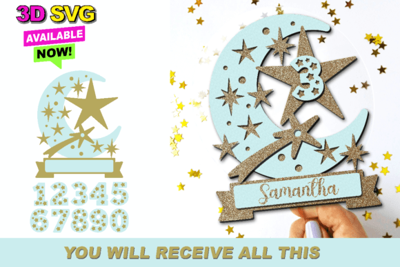 Moon Stars Cake Topper 3D SVG Review: A Sparkling Addition to Creative Design