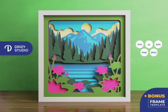 Mountain with Lake 3D Shadow Box SVG Review for Digital Sellers