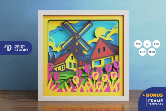 Netherland Windmill 3D SVG for Shadow Box Crafts