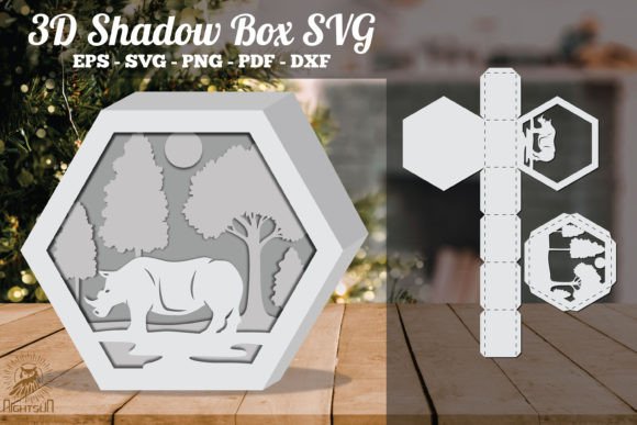 Rhino in Forest 3D SVG: A Shadow Box Design Asset for Local Branding