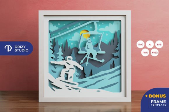 Ski Lift 3D Shadow Box Paper Cut: A Winter-Inspired SVG Graphic for Creative Projects