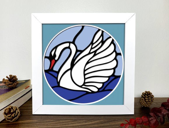 Swan Stained Glass 3D SVG for Shadow Box Creations